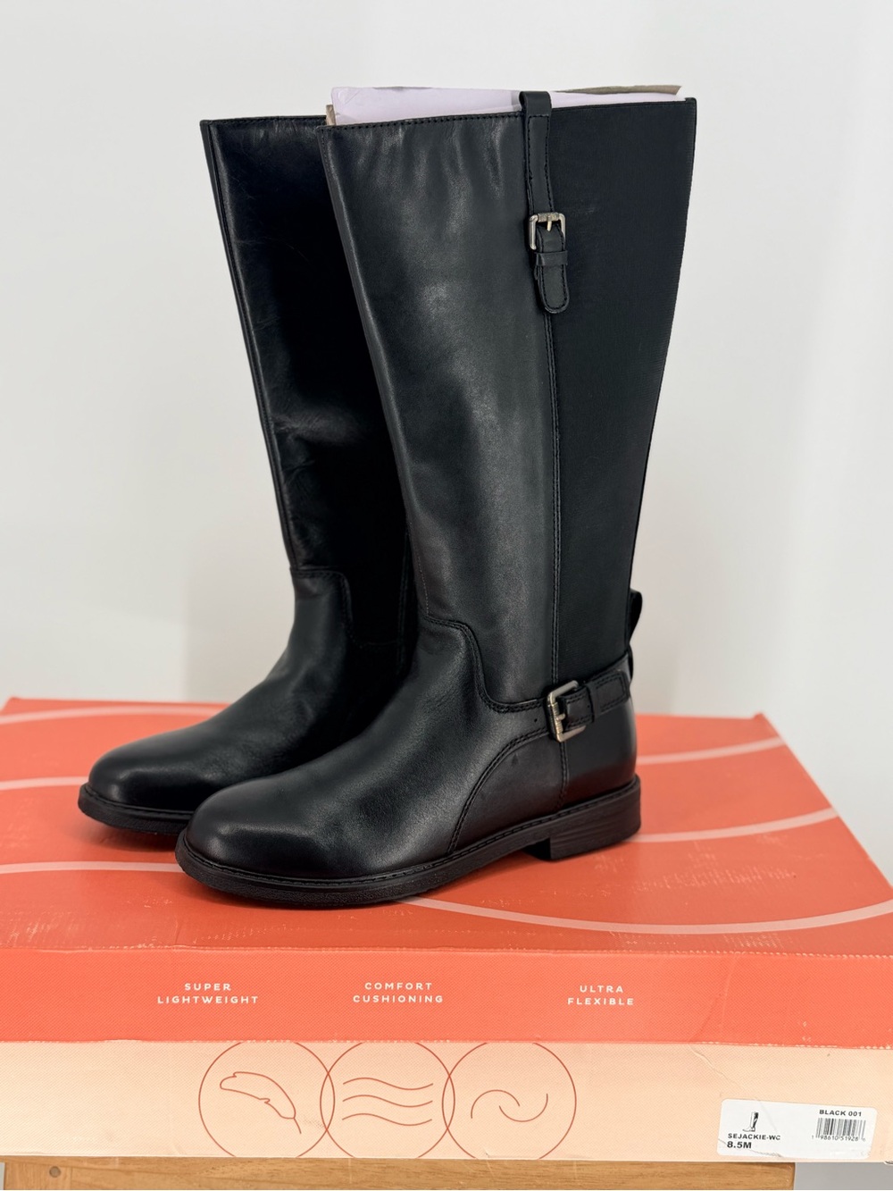 New Easy Spirit SEJACKIE Black Leather Knee-High Boots SIZE 8.5